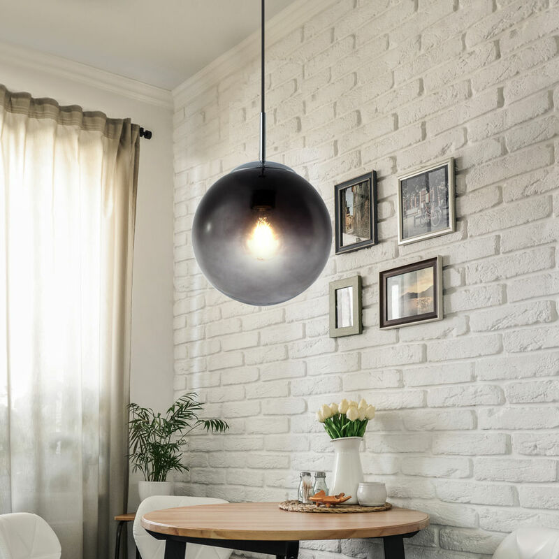 foto del prodotto sfera design pendolo lampada da soffitto soggiorno camera da letto illuminazione lampada a sospensione in vetro fumo