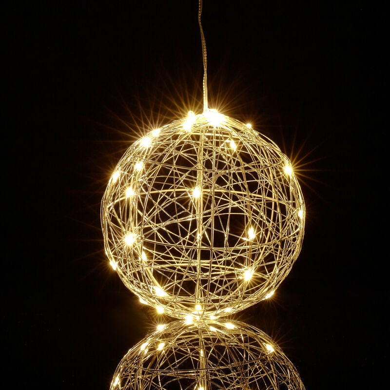 foto del prodotto sfera di luci a led, lampada decorativa fili luminosi, da appendere o appoggiare, cavo lungo, 15 cm, argento relaxdays