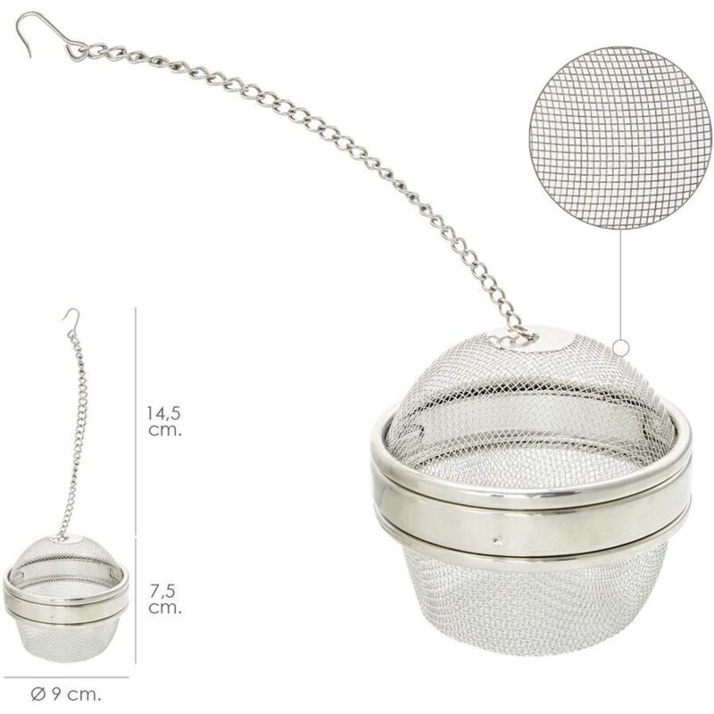 foto del prodotto sfera in rete per spezie/tè/legumi acciaio inox ø 9 cm. con catena