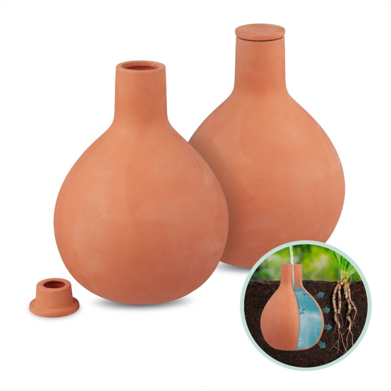 foto del prodotto sfera irrigazione a goccia, set 2, olla ceramica per annaffiare, irrigatore automatico acqua 1,5l, terracotta relaxdays