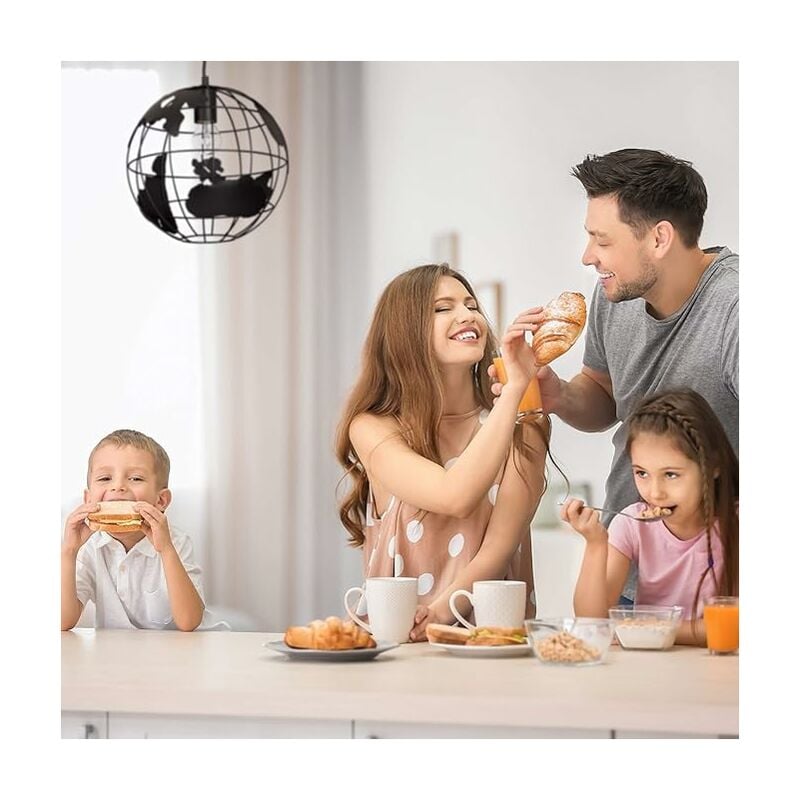 foto del prodotto sfera lampada sospesa, lampada a sospensione industriale retr , palla di ferro design, sala da pranzo a sospensione nero , senza lampadina