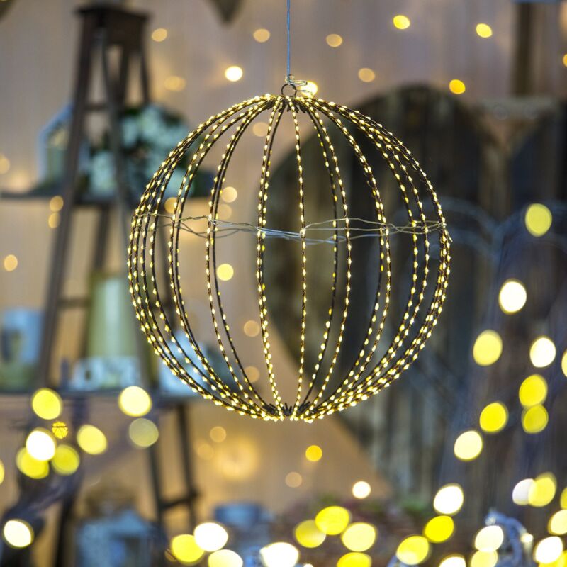 foto del prodotto sfera luminosa filo ramato con microled bianco caldo per esterno decorazione natalizia 30 cm