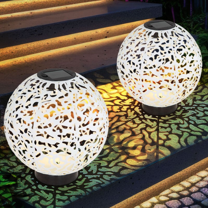 foto del prodotto sfera solare lampada solare sfera da giardino per esterni led 20 cm balcone luce decorativa, effetto luce design orientale effetto cemento, 3000k,