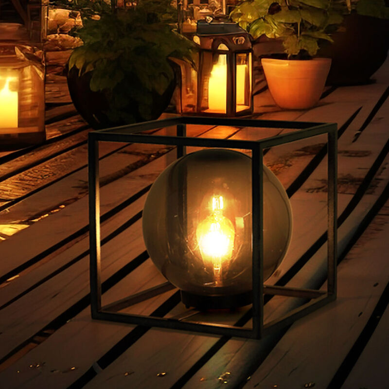 foto del prodotto sfera solare per esterno giardino decorazione luci a sfera esterna solare 23 cm, struttura in metallo nichel anticato plastica fumo, retro edison led