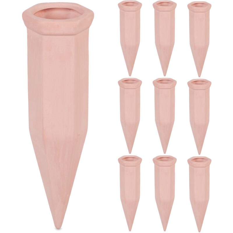 foto del prodotto sfere da irrigazione a goccia, set da 10, coni per bottiglie da 1,5 litri, irrigatore per piante, terracotta relaxdays
