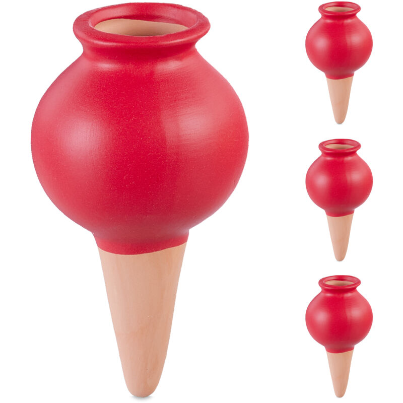 immagine 0 del prodotto sfere da irrigazione a goccia, set da 4, 100 ml ciascuna, coni annaffiatura automatica per piante, rosso relaxdays