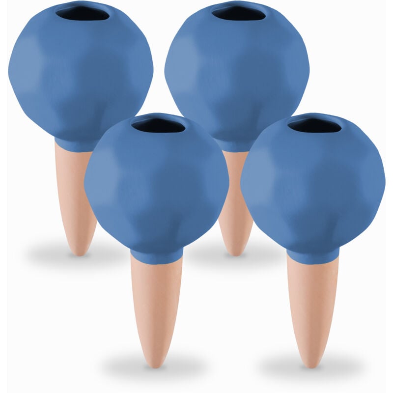 foto del prodotto sfere da irrigazione a goccia, set da 4, 6 cm, coni annaffiatura automatica per piante, terracotta blu relaxdays