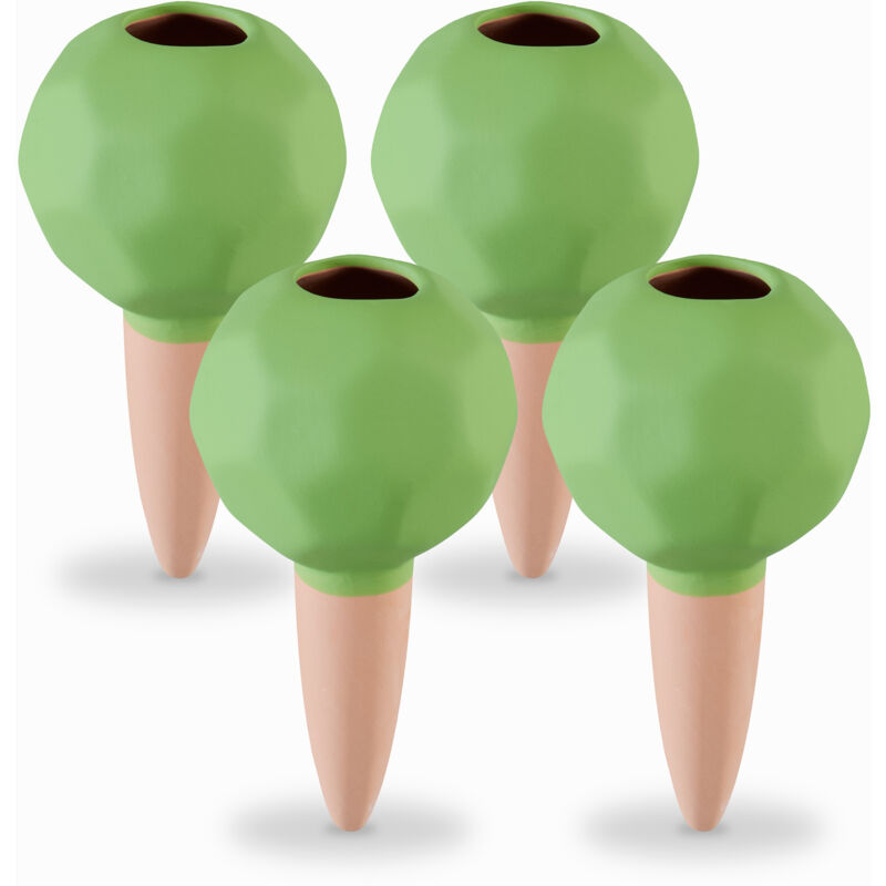 foto del prodotto sfere da irrigazione a goccia, set da 4, 6 cm, coni annaffiatura automatica per piante, terracotta verde relaxdays
