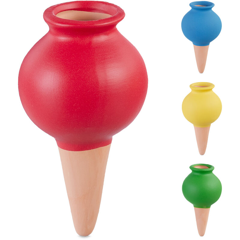 foto del prodotto sfere da irrigazione a goccia, set da 4, 80 ml ciascuna, coni annaffiatura automatica per piante, multicolore relaxdays