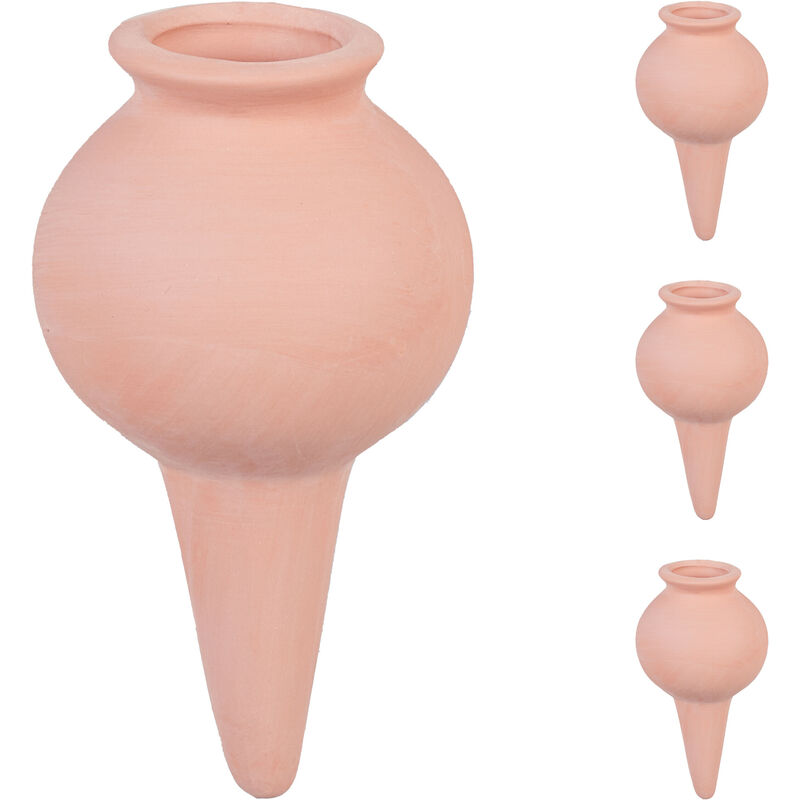 foto del prodotto sfere da irrigazione a goccia, set da 4, coni da 100 ml di volume, irrigatore per piante 12x6 cm, terracotta relaxdays