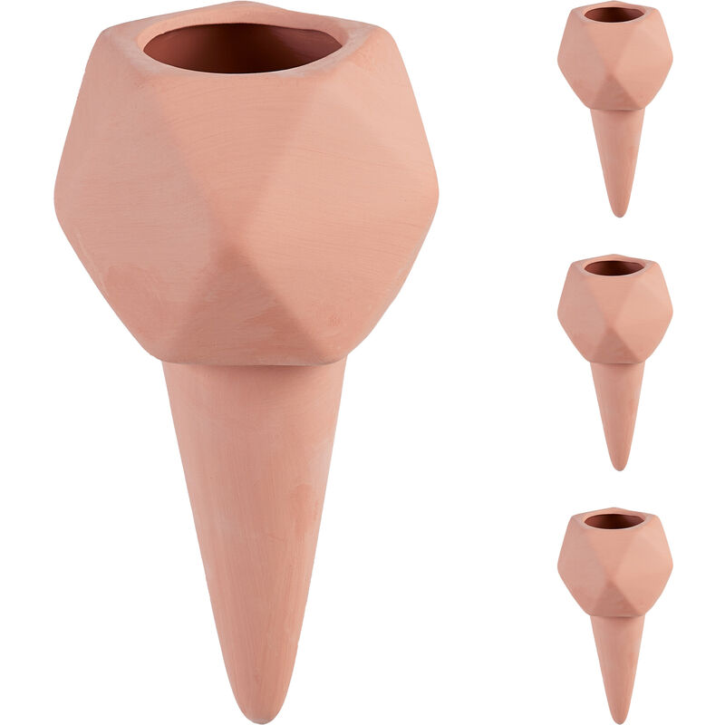 foto del prodotto sfere da irrigazione a goccia, set da 4, coni per bottiglie da 1,5 litri, irrigatore per piante, terracotta relaxdays