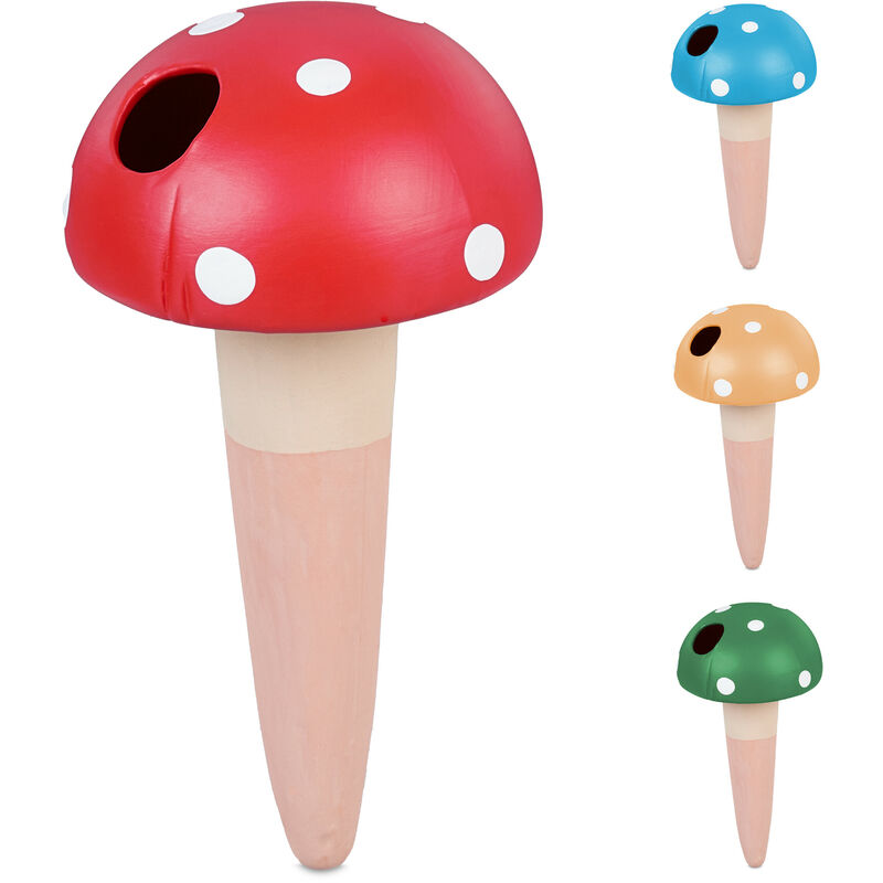foto del prodotto sfere da irrigazione a goccia, set da 4, design a fungo, 100 ml ciascuno, irrigatore per piante, colorato relaxdays
