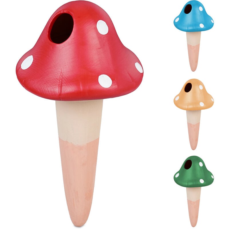 foto del prodotto sfere da irrigazione a goccia, set da 4, design a fungo, 110 ml ciascuno, irrigatore per piante, colorato relaxdays