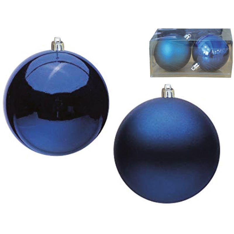 foto del prodotto sfere lisce in plastica 1 lucida 1 satinata colore blu mm.80 box pz.2