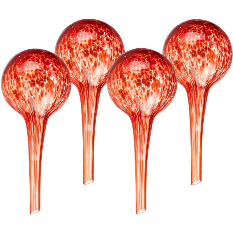 foto del prodotto sfere per irrigazione, hxd 15x6 cm, set 4 irrigatori automatici per piante e fiori in vacanza, vetro, rosso relaxdays