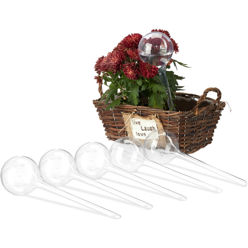 foto del prodotto sfere per irrigazione, set da 6, hxd 28x8 cm, irrigatori da 250 ml per piante e fiori, plastica, trasparente relaxdays
