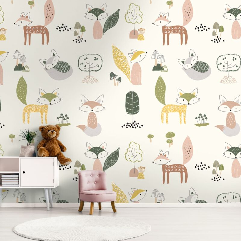 foto del prodotto sfondo fotografico profhome 391891 carta da parati tnt goffrata a caldo liscia per bambini opaca crema verde giallo beige 1,59 m x 2,8 m