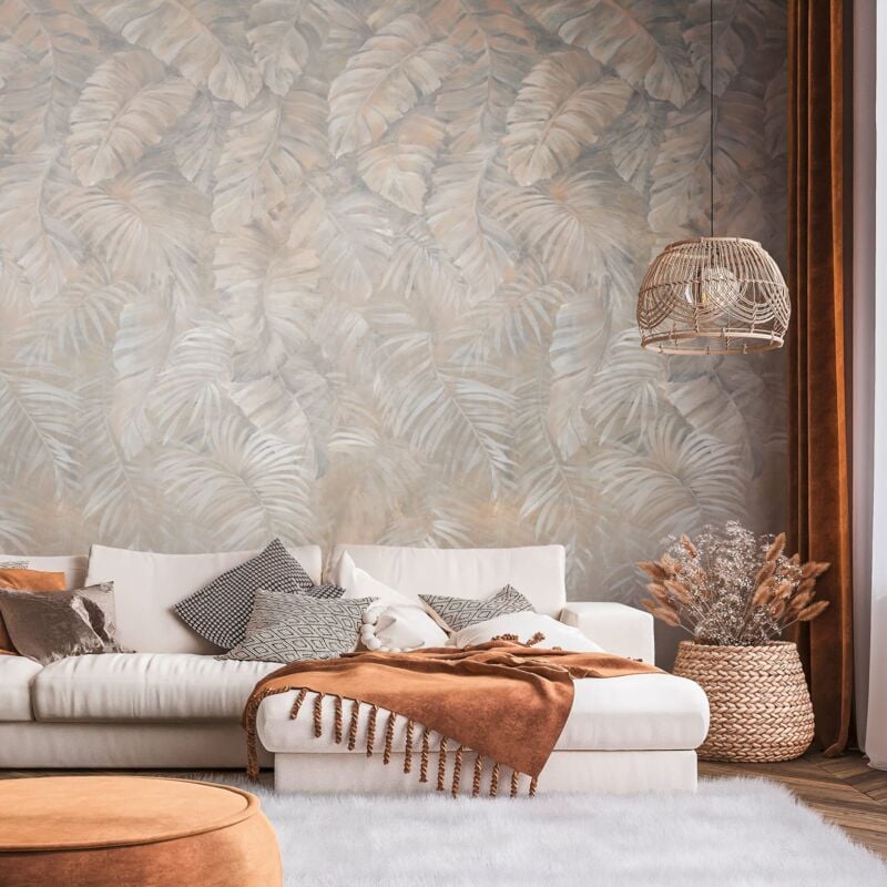 foto del prodotto sfondo fotografico profhome 392621 carta da parati tnt goffrata a caldo liscia con palme opaca marrone beige bianco crema grigio 1,59 m x 2,8 m