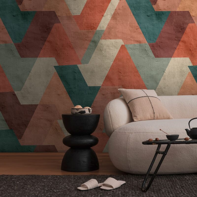 foto del prodotto sfondo fotografico profhome 398371 carta da parati tnt goffrata a caldo liscia con motivo grafico opaca arancione verde petrolio rosso 1,59 m x 2,8 m