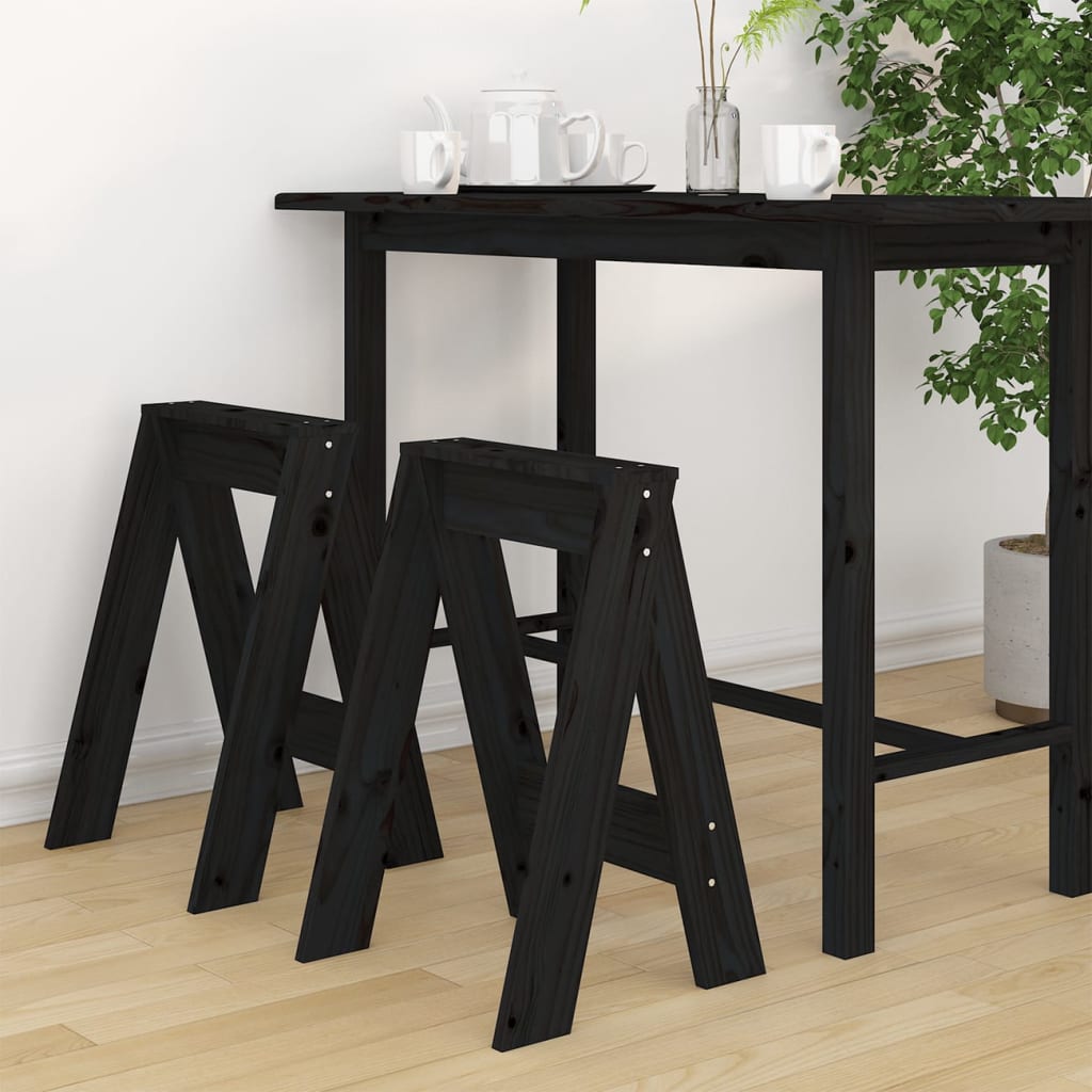 foto del prodotto sgabelli 2 pz nero 40x40x60 cm in legno massello di pino cod mxl 50319