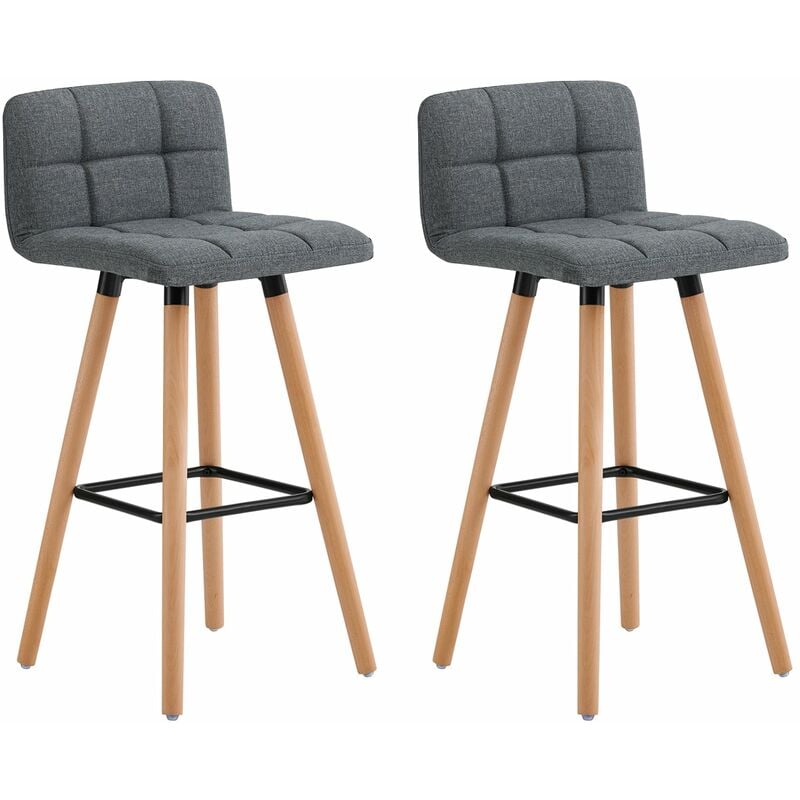 foto del prodotto sgabelli alta da bar con poggiapiedi e schienale sedie cucina 2 pezzi, grigio scuro fst50-dgx2 - sobuy