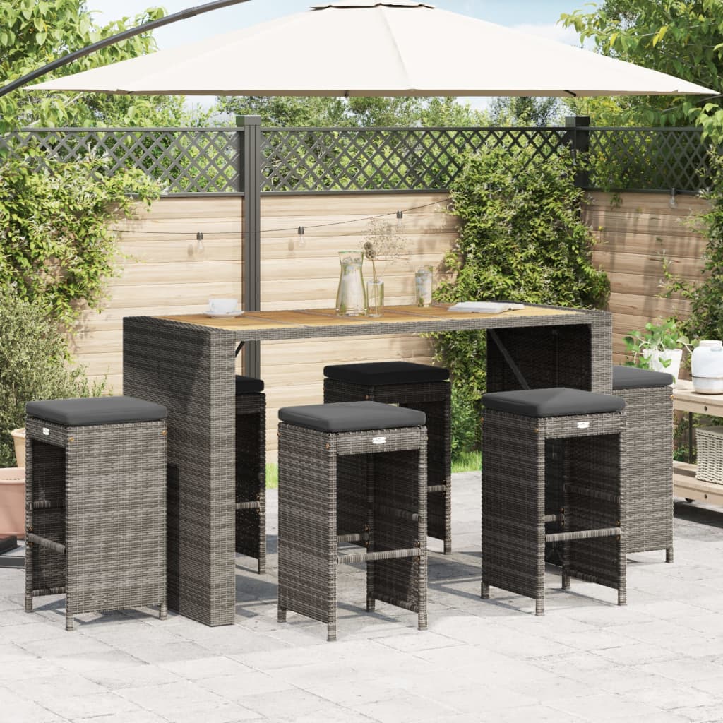 foto del prodotto sgabelli bar da giardino con cuscini 6 pz grigi in polyrattan