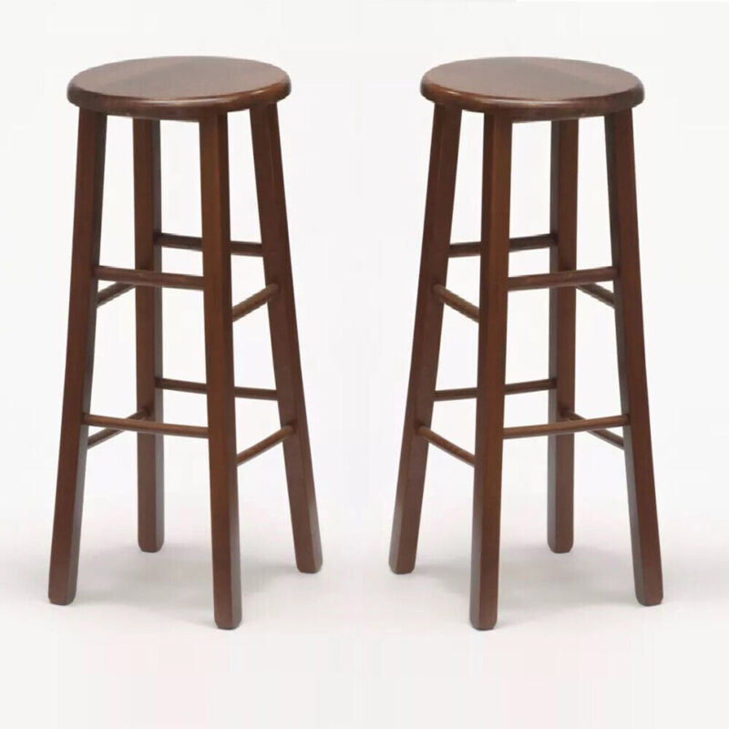 foto del prodotto sgabelli bar di set 2 rotondi h 80 cm noce scuro gambe dritte