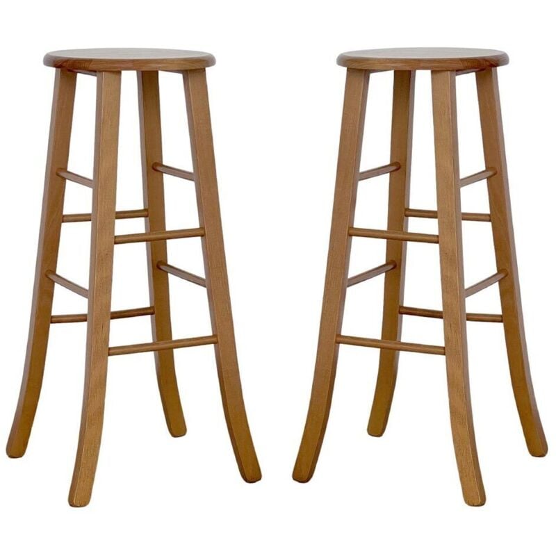 foto del prodotto sgabelli bar set da 2 rotondi h 80 cm noce chiaro gambe sciabola