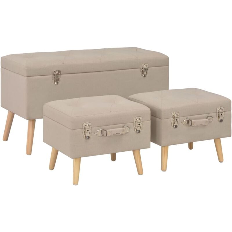 foto del prodotto sgabelli con contenitore 3 pz in tessuto beige vidaxl