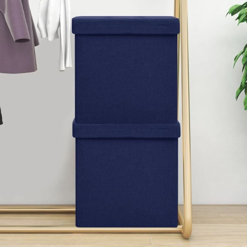 foto del prodotto sgabelli con contenitore pieghevoli 2 pz blu in simil lino vidaxl