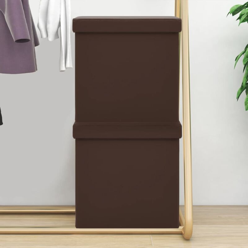 foto del prodotto sgabelli con contenitore pieghevoli 2 pz marroni in pvc vidaxl