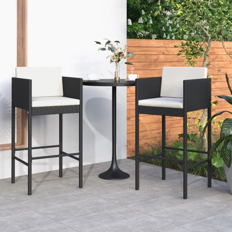 foto del prodotto sgabelli da bar 2 pz con cuscini neri in polyrattan vidaxl