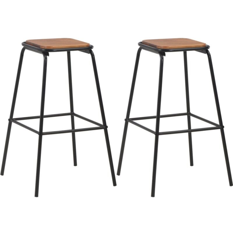 foto del prodotto sgabelli da bar 2 pz neri in legno massello di pino e acciaio - vidaxl