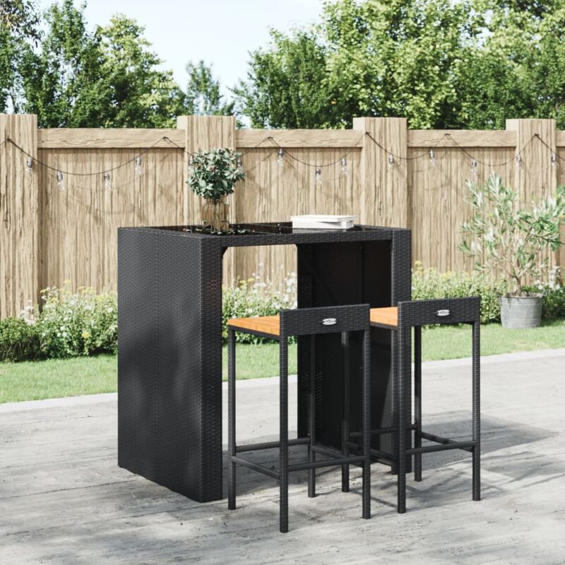 foto del prodotto sgabelli da bar 2pz neri polyrattan e legno massello di acacia vidaxl