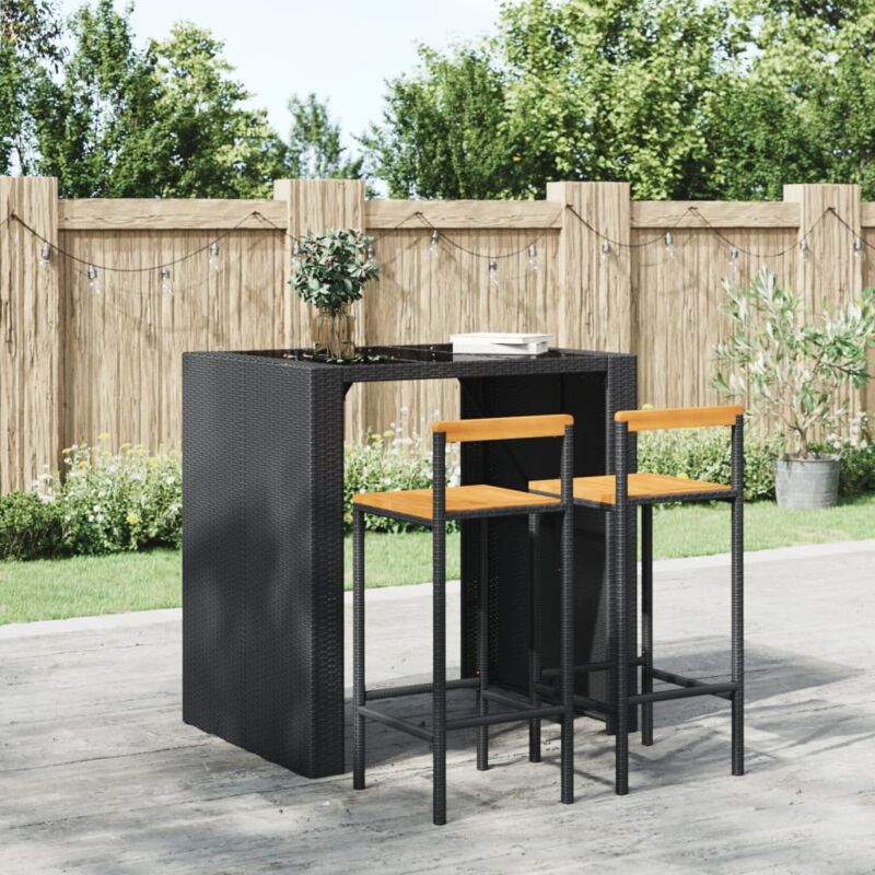 foto del prodotto sgabelli da bar 2pz neri polyrattan e legno massello di acacia vidaxl