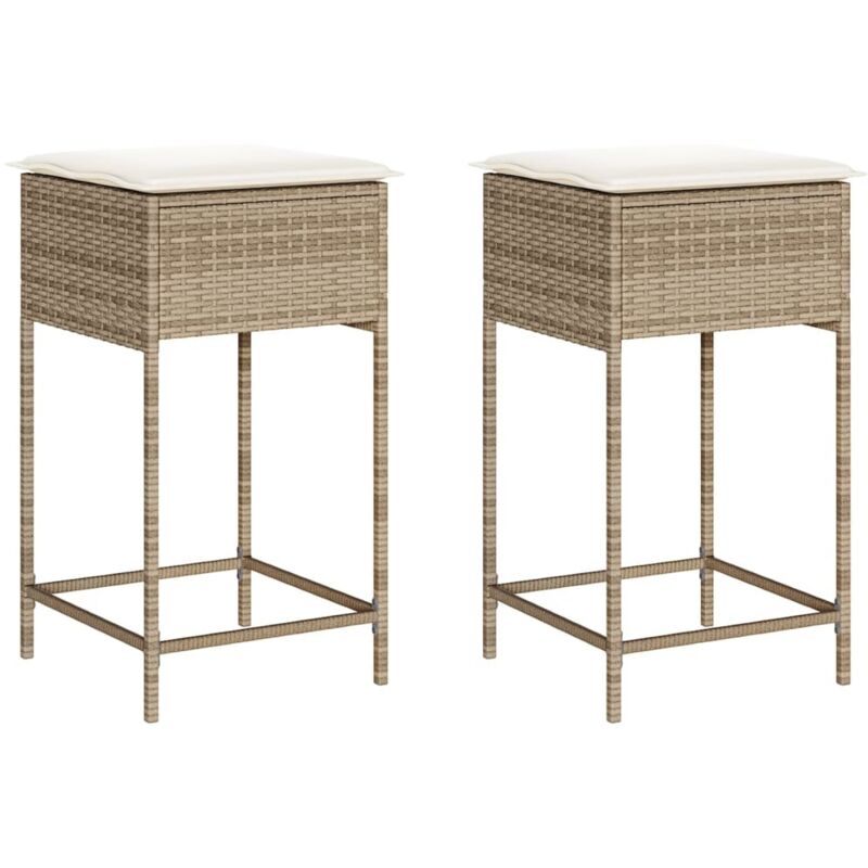 foto del prodotto sgabelli da bar con cuscini 2 pz beige in polyrattan - vidaxl