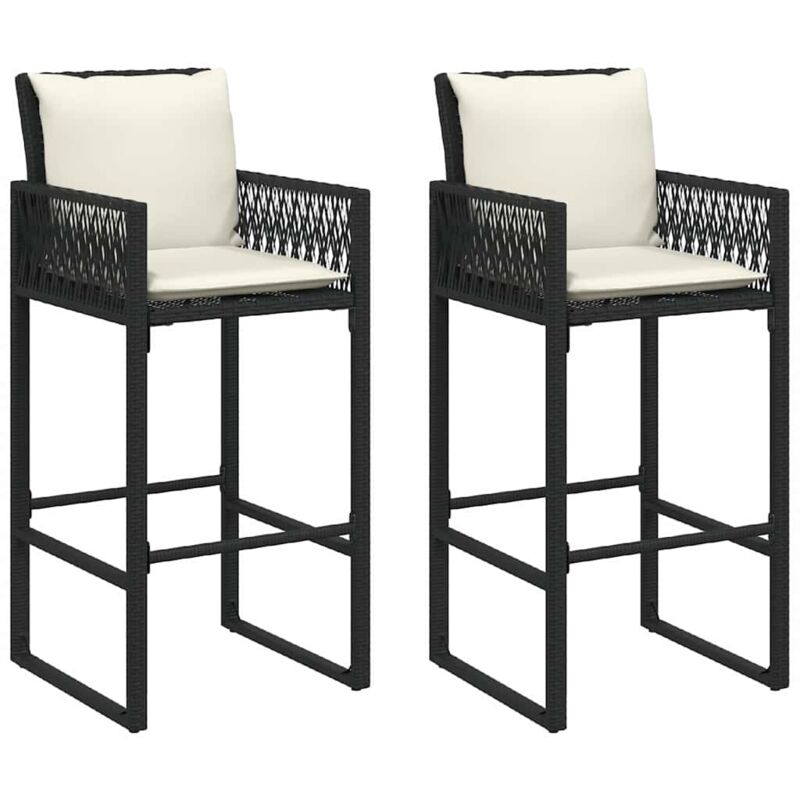 foto del prodotto sgabelli da bar con cuscini 2 pz neri in polyrattan vidaxl