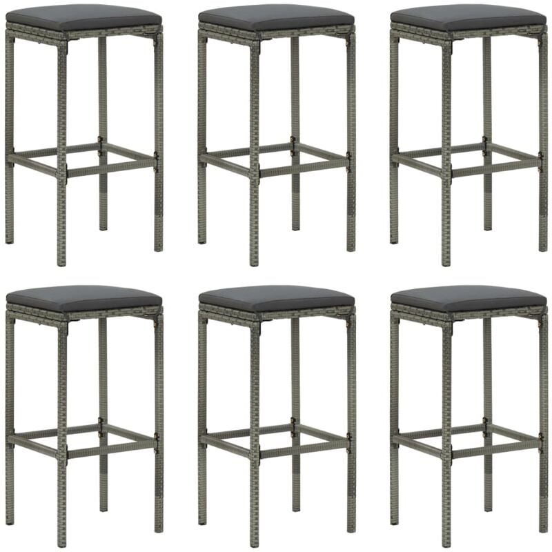 foto del prodotto sgabelli da bar con cuscini 6 pz grigi in polyrattan vidaxl