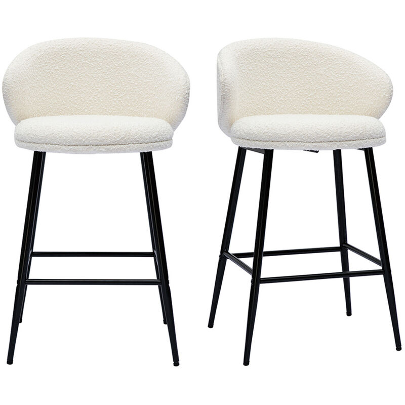 foto del prodotto sgabelli da bar design in tessuto effetto lana boucl e metallo nero set di 2 rosalie