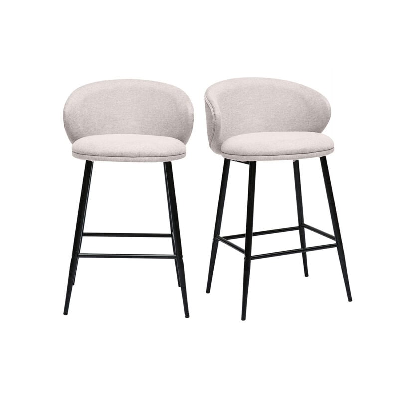 foto del prodotto sgabelli da bar design in tessuto effetto velluto testurizzato beige e metallo nero set di 2 rosalie