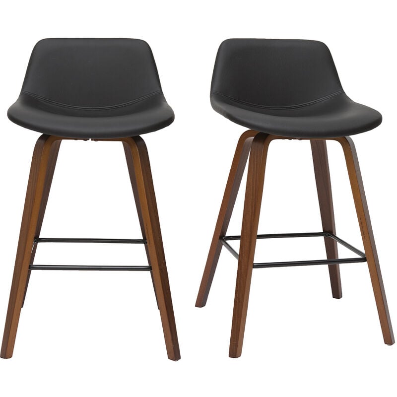 foto del prodotto sgabelli da bar design nero e noce h65 cm set di 2 nonie