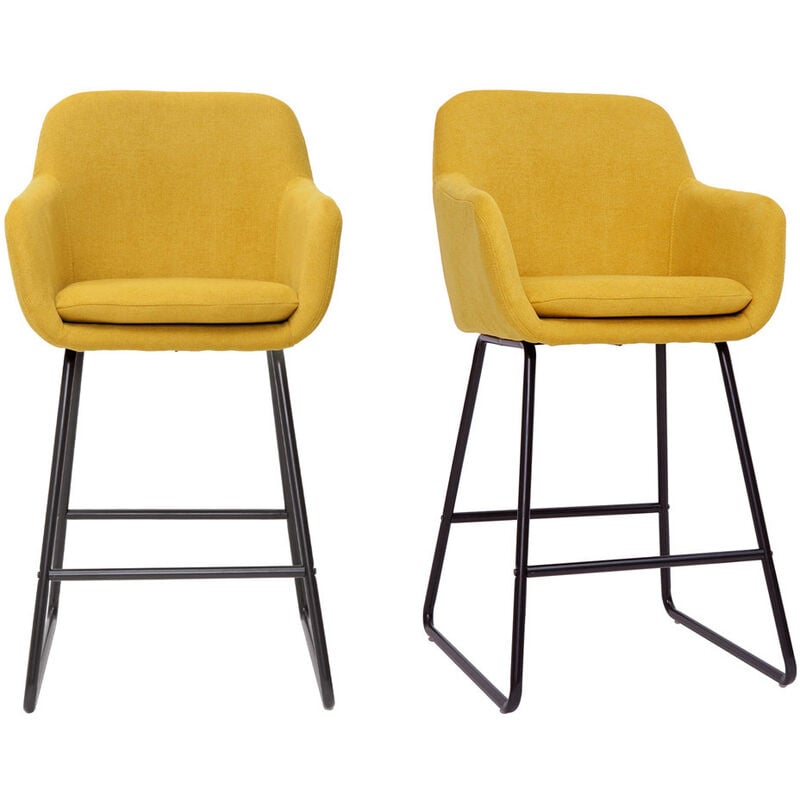 foto del prodotto sgabelli da bar in tessuto effetto velluto giallo senape h65 cm set di 2 amika