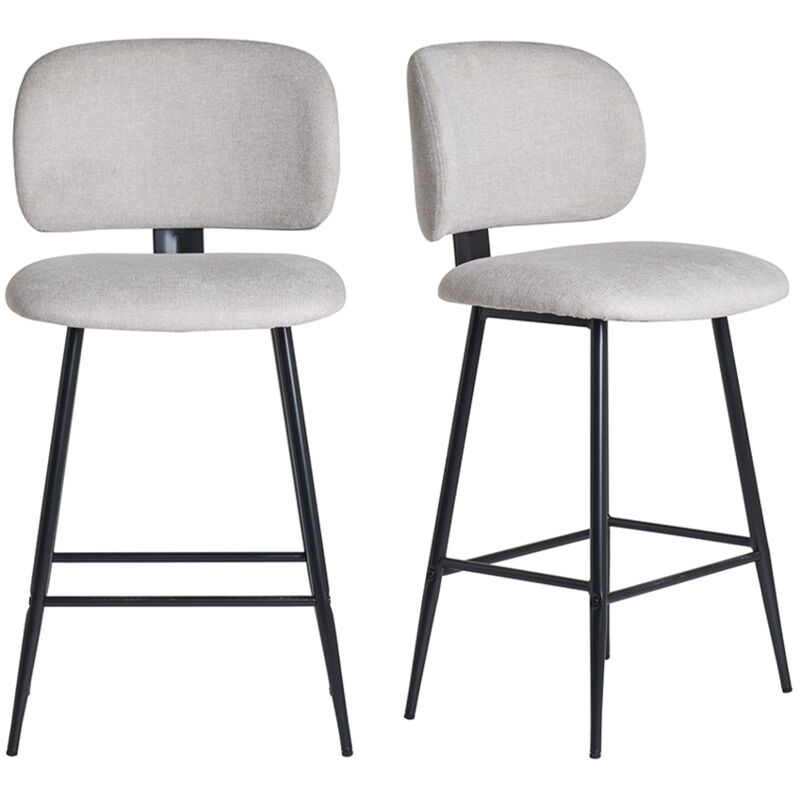 foto del prodotto sgabelli da bar in tessuto effetto velluto testurizzato beige e metallo nero h70 cm set di 2 atrium