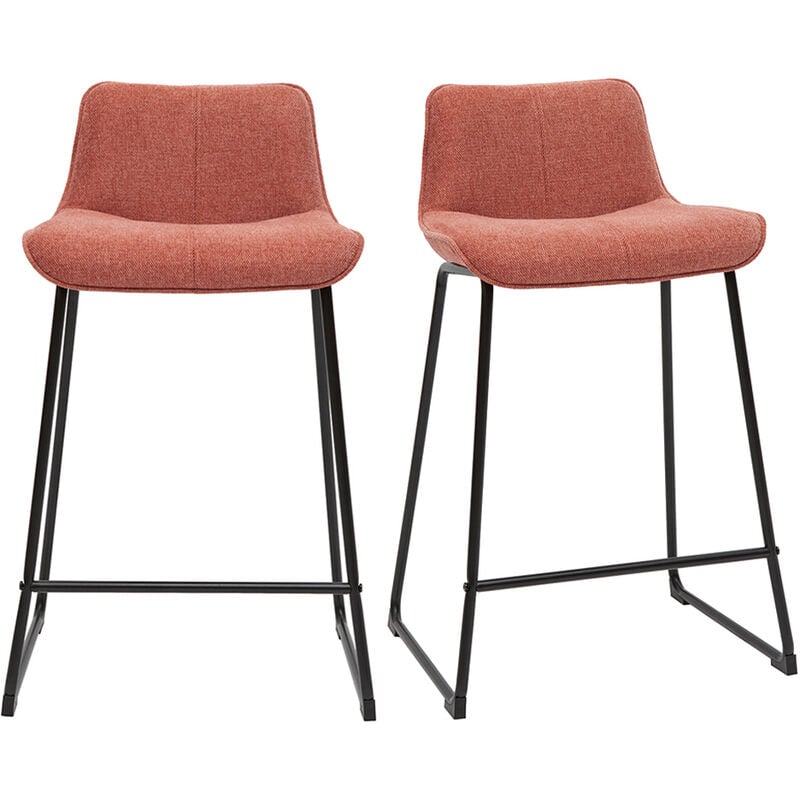 foto del prodotto sgabelli da bar in tessuto effetto velluto testurizzato color terracotta e metallo h65 cm set di 2 boost