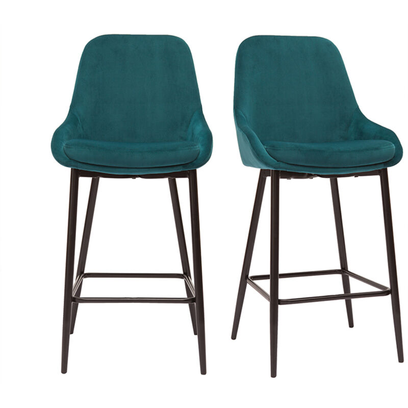 foto del prodotto sgabelli da bar in tessuto velluto blu petrolio e metallo nero h65 cm set di 2 holo