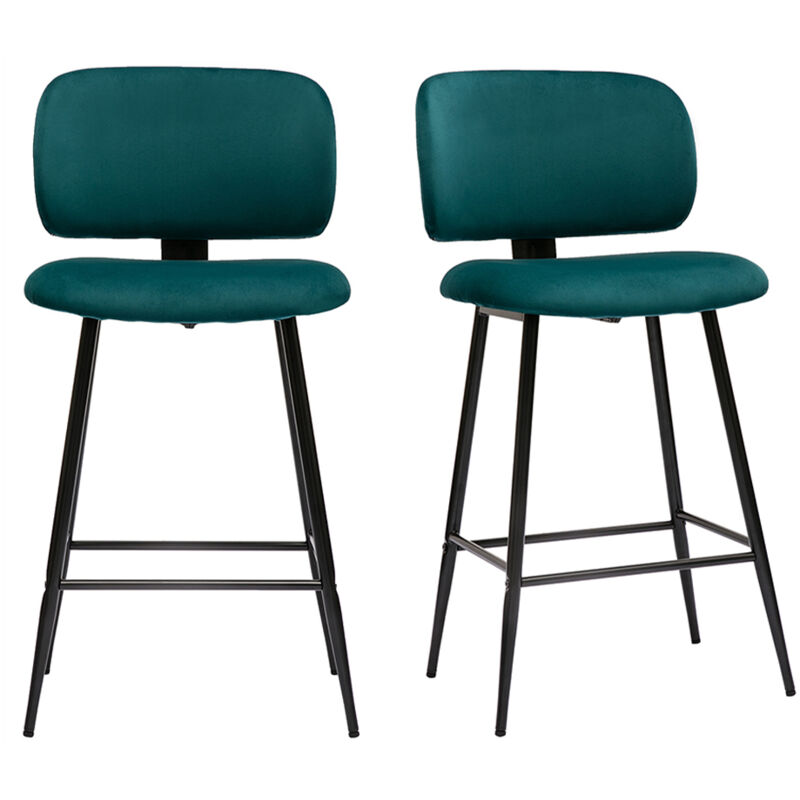 foto del prodotto sgabelli da bar in tessuto velluto blu petrolio e metallo nero h70 cm set di 2 atrium