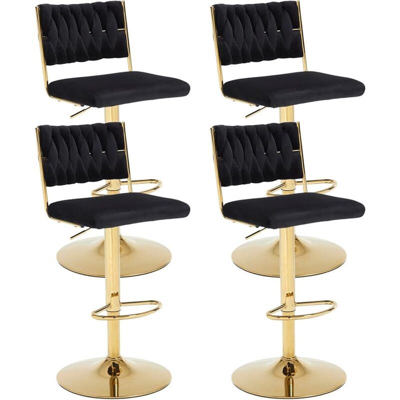 foto del prodotto sgabelli da bar in velluto sgabelli cucina regolabili in altezza set di 4 sgabelli moderni design con schienale per cucina, chairus, nero