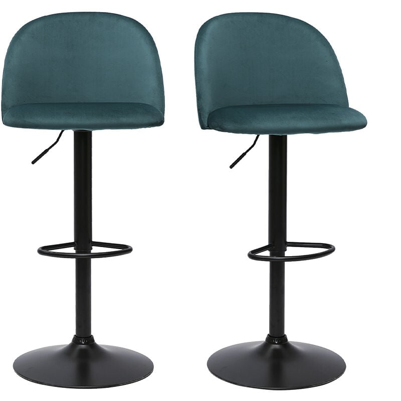 foto del prodotto sgabelli da bar regolabili velluto blu petrolio e metallo nero set di 2 celeste