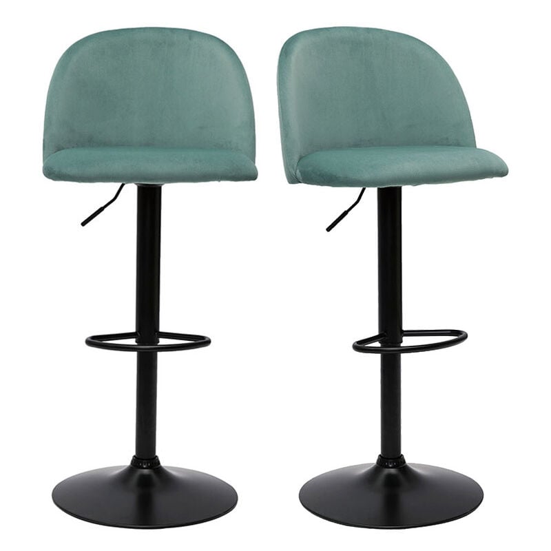 foto del prodotto sgabelli da bar regolabili velluto color acquamarina e metallo nero set di 2 celeste