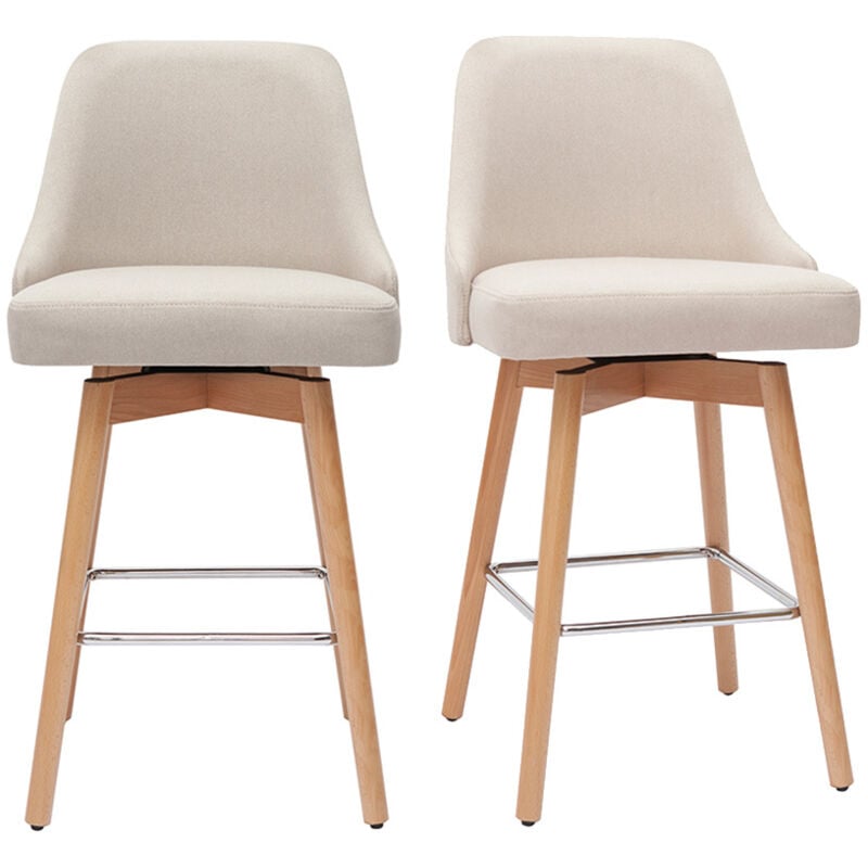 foto del prodotto sgabelli da bar scandinavi in tessuto beige e legno massello di faggio h65 cm set di 2 hasta